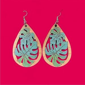 Tropical Leaf monstera Teardrop Earrings